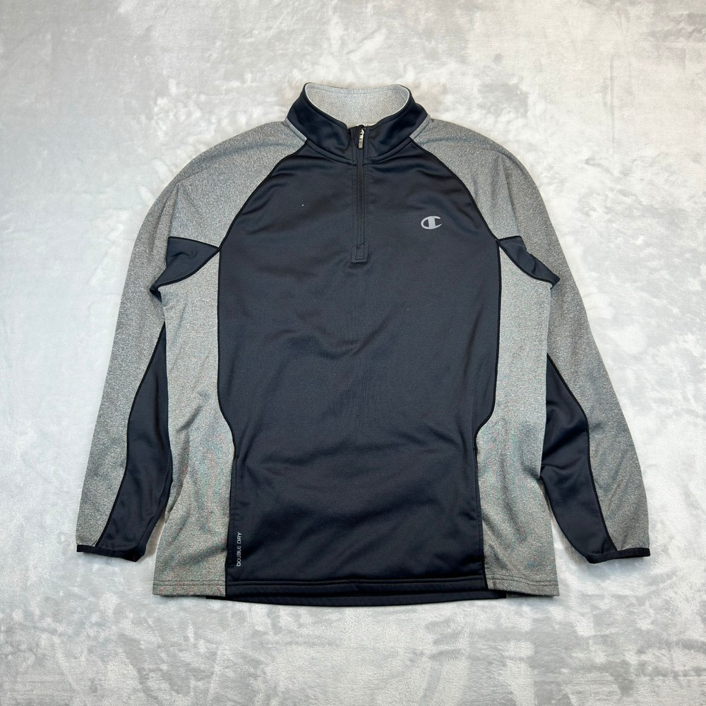 Champion Quarter Zip Pullover Mens L Blk PowerTrain Double Dry‎ Fleece Mock Neck